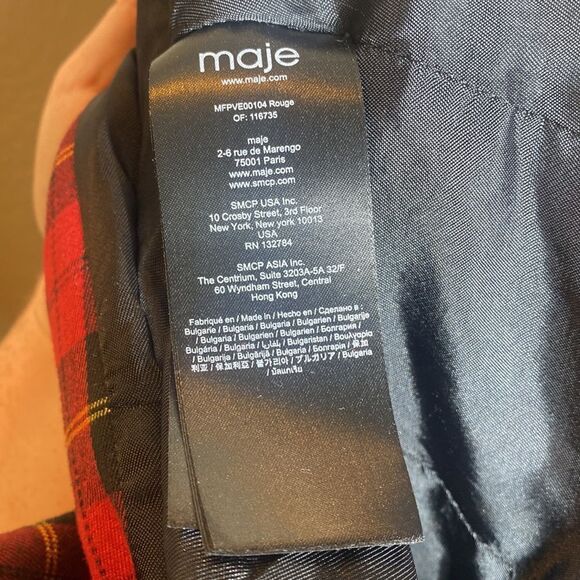 Maje blazer vanty plaid peak lapel red sz 40 academia preppy schoolgirl Scottish - Picture 12 of 13